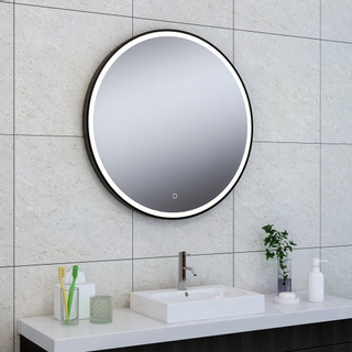 Wiesbaden Maro spiegel rond met LED, dimbaar en spiegelverwarming 100 cm mat zwart