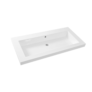 Wiesbaden Vision lavabo simple sans trou de robinet 100x46x5,5 cm en marbre synthétique brillant blanc