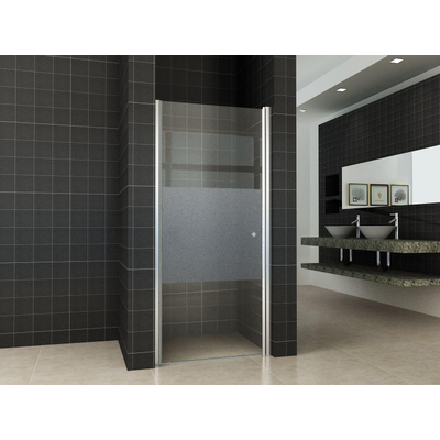 Wiesbaden Partly nisdeur links 800 x 2000 x 8 mm nano helder glas met melkglas middenband/chroom