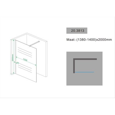 Wiesbaden Comfort inloopdouche 1400 x 2000 x 8 mm nano helder glas/chroom