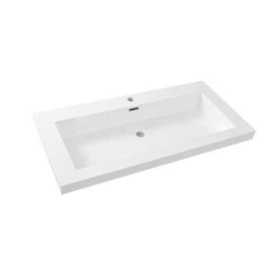 Wiesbaden Vision lavabo simple avec 1 trou de robinet 100x46x5,5 cm en marbre synthétique brillant blanc