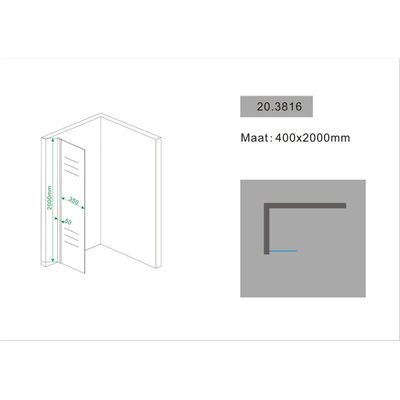 Wiesbaden Comfort zijwand met muurprofiel 400 x 2000 x 10 mm nano helder glas/chroom