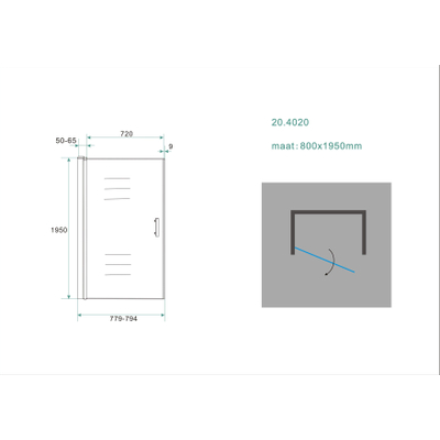 Xellanz Cerra eco nisdeur 800 x 1950 x 6 mm nano helder glas/chroom