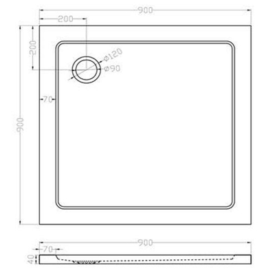 Xellanz Receveur de douche luxueux carré en préimprégné 90x90x4 blanc