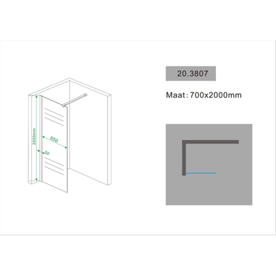 Wiesbaden Comfort inloopdouche 700 x 2000 x 10 mm nano helder glas/chroom