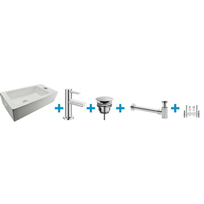 Wiesbaden Rhea Set lave mains Mini trou pour robinetterie droite complet 36x18x9cm Blanc