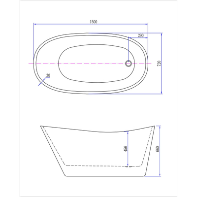 Wiesbaden Trapeze Baignoire îlot 150 x 72 cm acrylique brillant blanc avec bonde brillant blanc