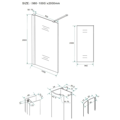 Wiesbaden Comfort inloopdouche 1000 x 2000 x 10 mm nano helder glas/chroom