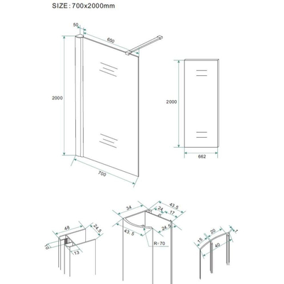 Wiesbaden Comfort inloopdouche 700 x 2000 x 10 mm nano helder glas/chroom