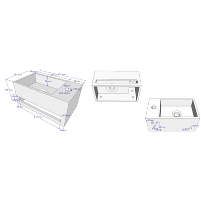 Wiesbaden Julia fontein rechts 35 x 20 x 16 cm solid surface betonlook