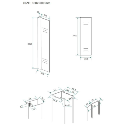 Wiesbaden Comfort zijwand met muurprofiel 300 x 2000 x 10 mm nano helder glas/chroom