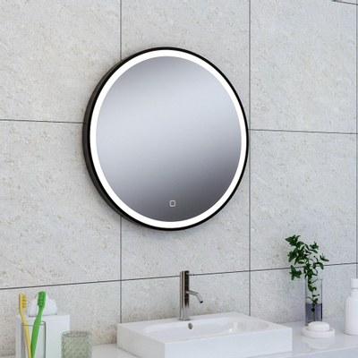 Wiesbaden Maro spiegel rond met LED, dimbaar en spiegelverwarming 60 cm mat zwart OUTLETSTORE