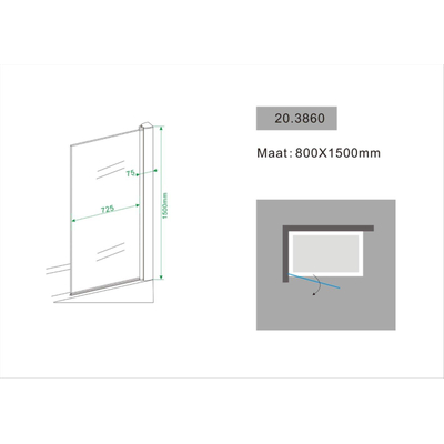 Wiesbaden Palmo Badwand draaibaar - 80x150cm - 6mm - nano helder glas - chroom