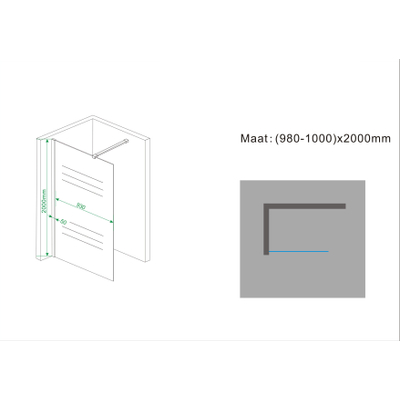 Wiesbaden Comfort inloopdouche 1000 x 2000 x 10 mm nano rookglas/chroom