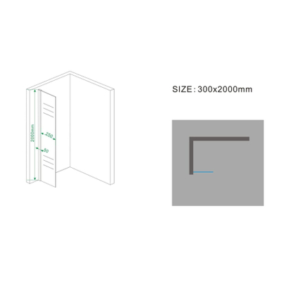 Wiesbaden Comfort zijwand met muurprofiel 300 x 2000 x 10 mm nano helder glas/chroom