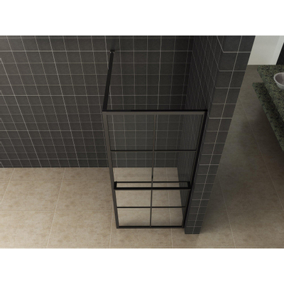 Wiesbaden Maaz Douche à l'italienne avec grille et porte-serviettes 1200 x 2000 x 10 mm verre clair/noir mat