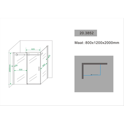 Xellanz Block Porte de douche avec paroi 80x120x200cm chrome verre 8mm NANO