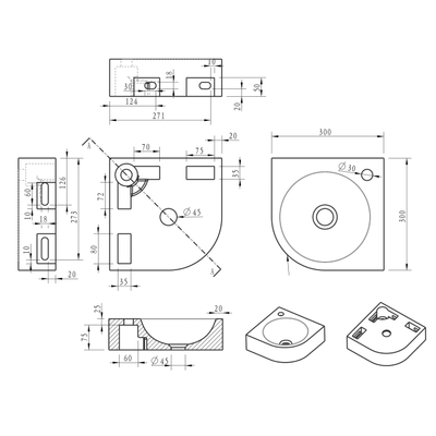 Wiesbaden Raw fontaine d'angle hamerslag 30x30x10 cm pierre dure adoucie