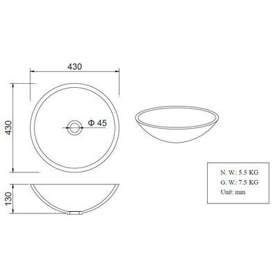 Wiesbaden Valerie waskom rond 43 x 13 cm solid surface mat zwart