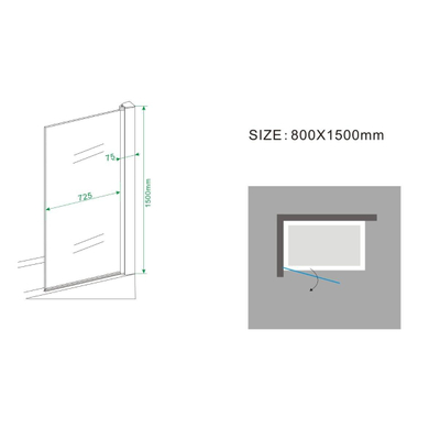Wiesbaden Palmo paroi de baignoire pivotante 800 x 1500 x 6 mm verre clair nano/chrome