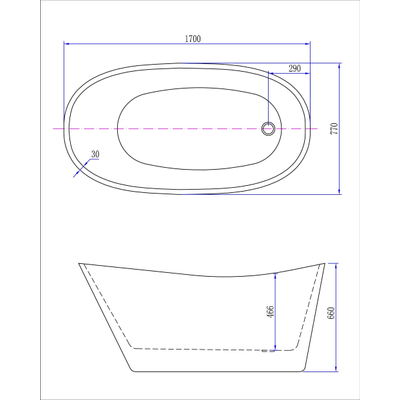 Wiesbaden Trapeze Baignoire îlot 170 x 77 cm acrylique brillant blanc avec bonde brillant blanc