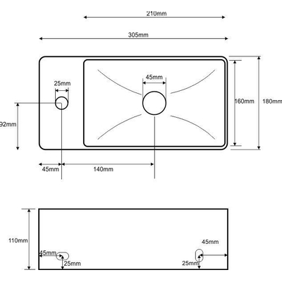 Wiesbaden Rhea XXS lavabo suspendu gauche 30,5 x 18 x 11 cm céramique brillant blanc