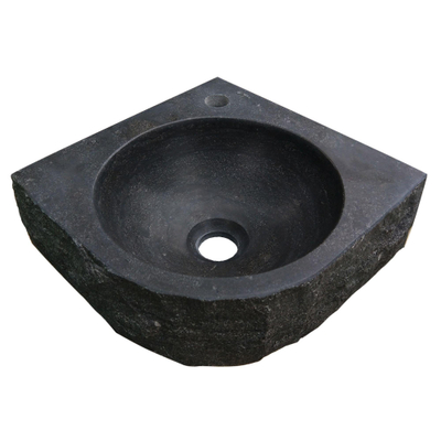 Wiesbaden Lavabo d’angle en pierre dure finition martelée 30x30x10cm incl. robinet de lave-mains Amador acier brossé
