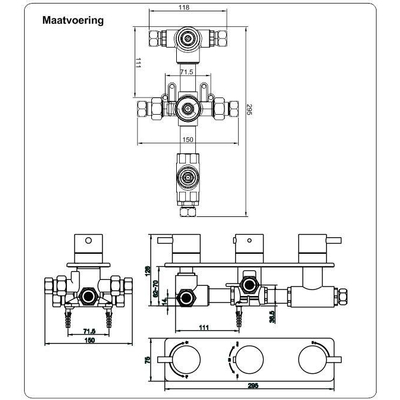 Xellanz Rivaro inbouwthermostaat 3 weg chroom