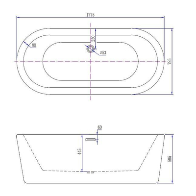 Xellanz Bianco Baignoire îlot 178 x 80 cm acrylique blanc brillant avec bonde blanc brillant
