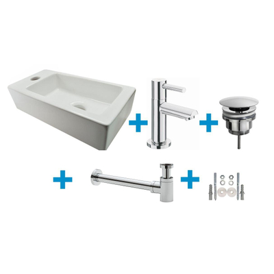 Wiesbaden Rhea Set lave mains Mini trou pour robinetterie gauche complet 36x18x9cm Blanc