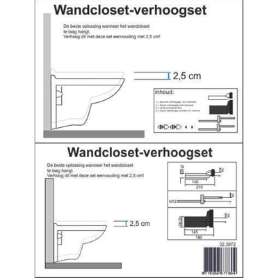 Riko Wandcloset verhoogset 25 mm