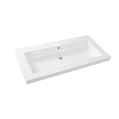 Wiesbaden Vision lavabo simple sans trou de robinet 100x46x5,5 cm en marbre synthétique brillant blanc