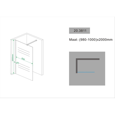 Wiesbaden Comfort inloopdouche 1000 x 2000 x 10 mm nano helder glas/chroom