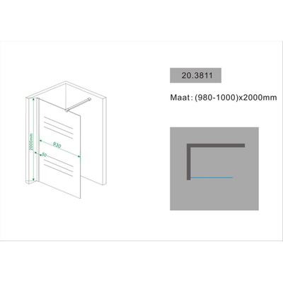 Wiesbaden Comfort Inloopdouche - 100x200cm - 10mm - nano helder glas - chroom
