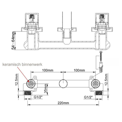 Wiesbaden Dub Corps encastré 2 boutons robinet lavabo laiton