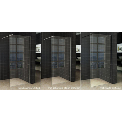 Wiesbaden Slim losse glaswand 85x200cm Helder glas 8mm met anti-kalk coating incl. profiel en stabilisatiestang wit SHOWROOMMODEL