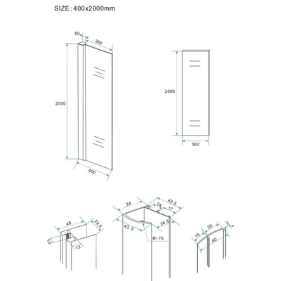 Wiesbaden Comfort zijwand met muurprofiel 400 x 2000 x 10 mm nano helder glas/chroom