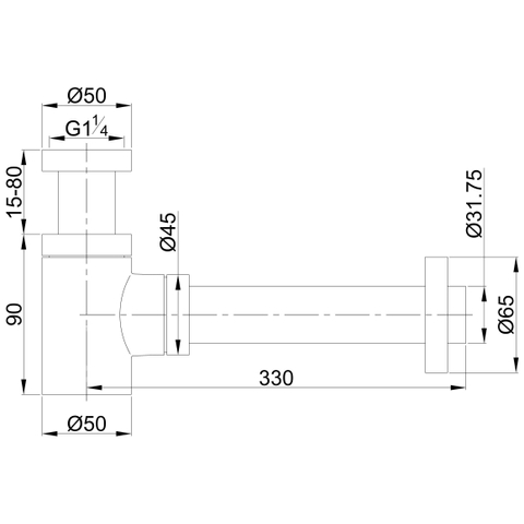 Wiesbaden UniMatch siphon de lavabo 5/4" x 32 mm en laiton brossé PVD SW296046