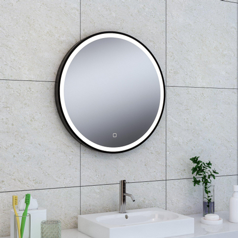 Wiesbaden Maro spiegel rond met LED, dimbaar en spiegelverwarming 60 cm mat zwart OUTLETSTORE STORE44121