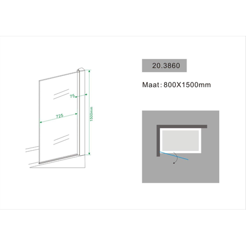 Wiesbaden Palmo Badwand draaibaar - 80x150cm - 6mm - nano helder glas - chroom SW10430