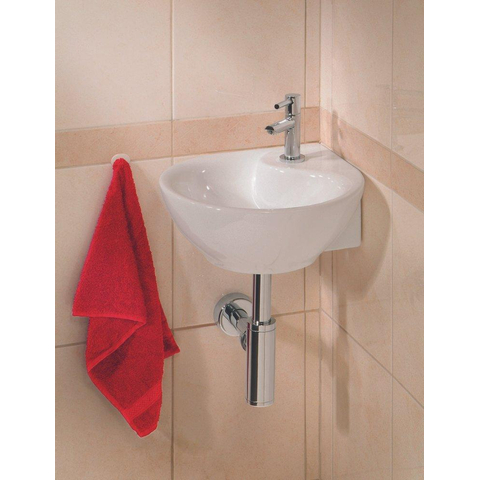Wiesbaden Porta pack lave-mains d'angle – 35 x 35 x 14,5 cm – céramique blanche – robinet chromé SW1288