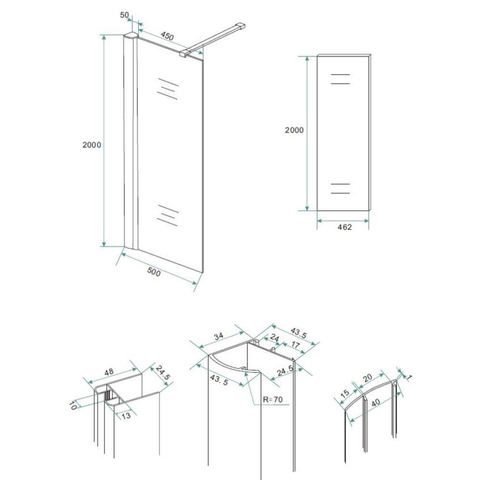 Wiesbaden Comfort Paroi de douche italienne avec profil mural 50x200cm verre avec film nano 10mm SW10407