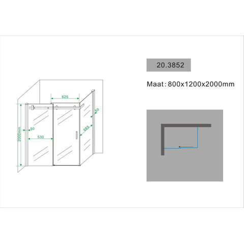 Xellanz Block Porte de douche avec paroi 80x120x200cm chrome verre 8mm NANO SW10427