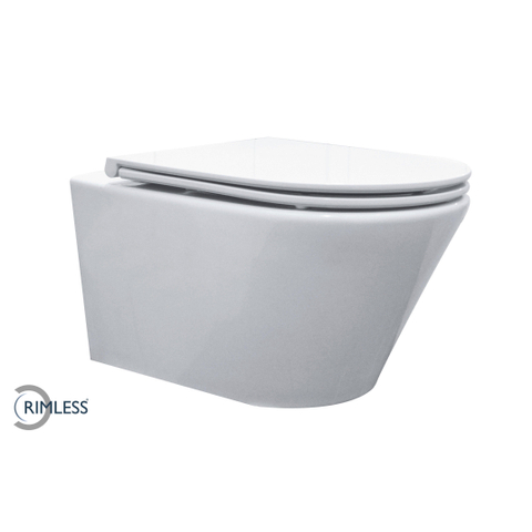Wiesbaden Vesta Wandcloset - rimless - met Flatline toiletzitting - softclose en quickrelease - glans wit SW95715
