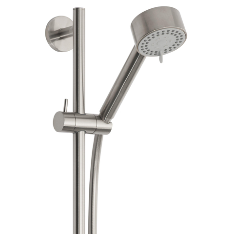 Wiesbaden Unimatch Cadans glijstangset compleet - met handdouche - 3 standen - diameter 8cm - PVD - geborsteld staal (RVS) SW10539