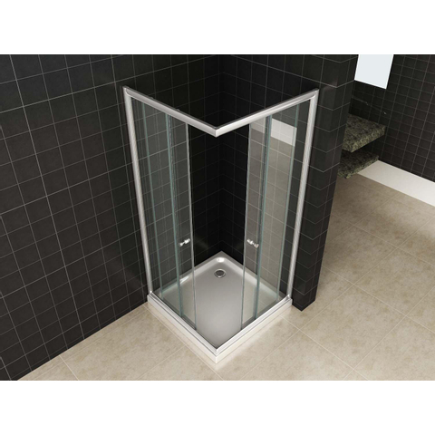 Xellanz Eco Cabine de douche accès d'angle 80x80x190cm profil argent et vitre de sécurité 5mm anticalcaire SW72912