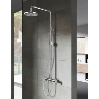 Hotbath Get together SDS8 Colonne de douche - thermostatique - avec douche pluie 20cm rond - et douchette stick - Nickel brossé