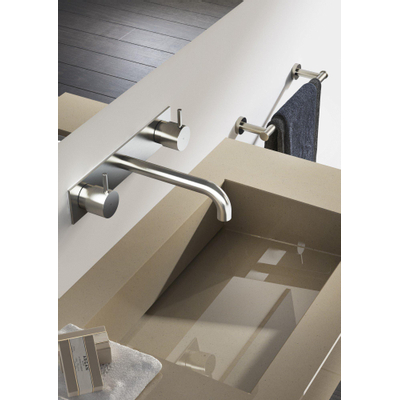 Hotbath Cobber Mitigeur lavabo encastrable 3 trous avec plaque derrière et bec 18cm blanc mat