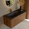 MONDIAZ KURVE 105cm Meuble salle de bain avec module 25 D - couleur Walnut - 1 tiroir - 1 porte - vasque BIG SMALL gauche - 1 trou de robinet - Urban SW1138445