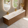 MONDIAZ KURVE-DLUX 165cm Meuble salle de bain avec module 25 D - couleur Walnut - 2 tiroirs - 1 porte - vasque STOR SMALL double / gauche - 2 trous de robinet - couleur Frappe SW1137491